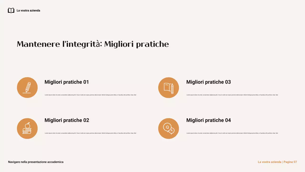 Presentazione minima marrone e arancione sulla navigazione dell'integrità accademica al college