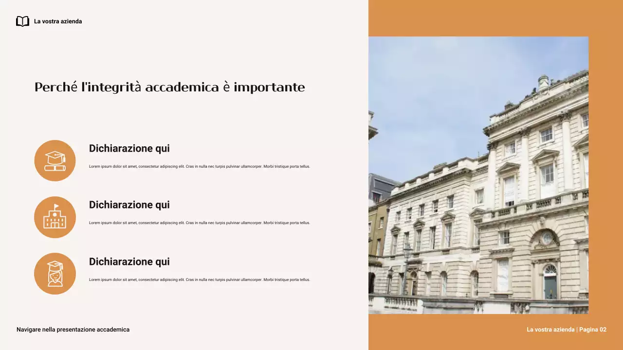 Presentazione minima marrone e arancione sulla navigazione dell'integrità accademica al college