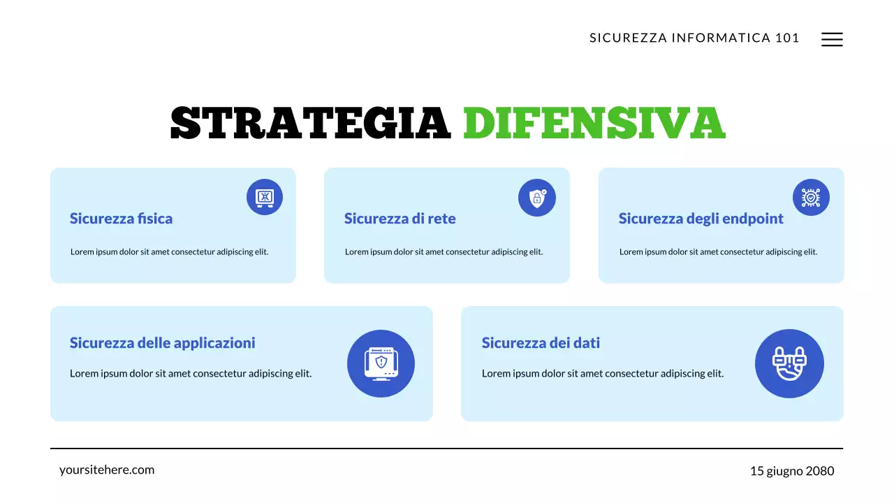 Presentazione sulla tecnologia di sicurezza informatica verde e blu