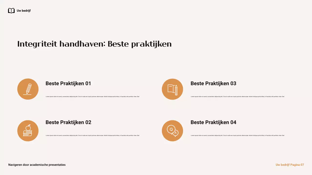 Bruin en oranje Minimale Academische Integriteit Navigeren in College Presentatie