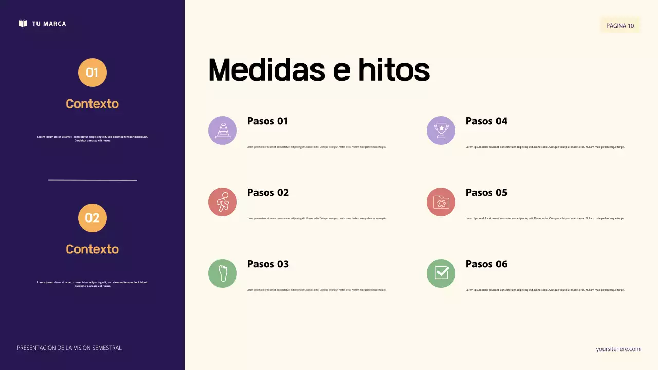 Presentación de objetivos personales con ilustración 3D en morado y naranja