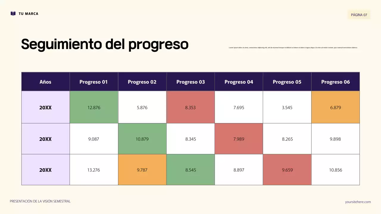 Presentación de objetivos personales con ilustración 3D en morado y naranja