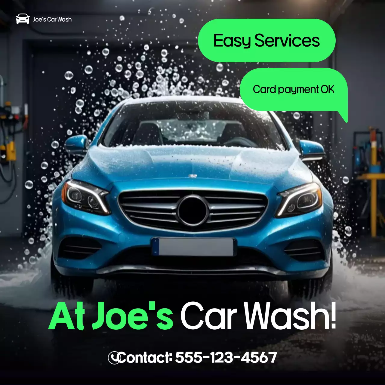 Quảng cáo rửa xe hiện đại màu xanh