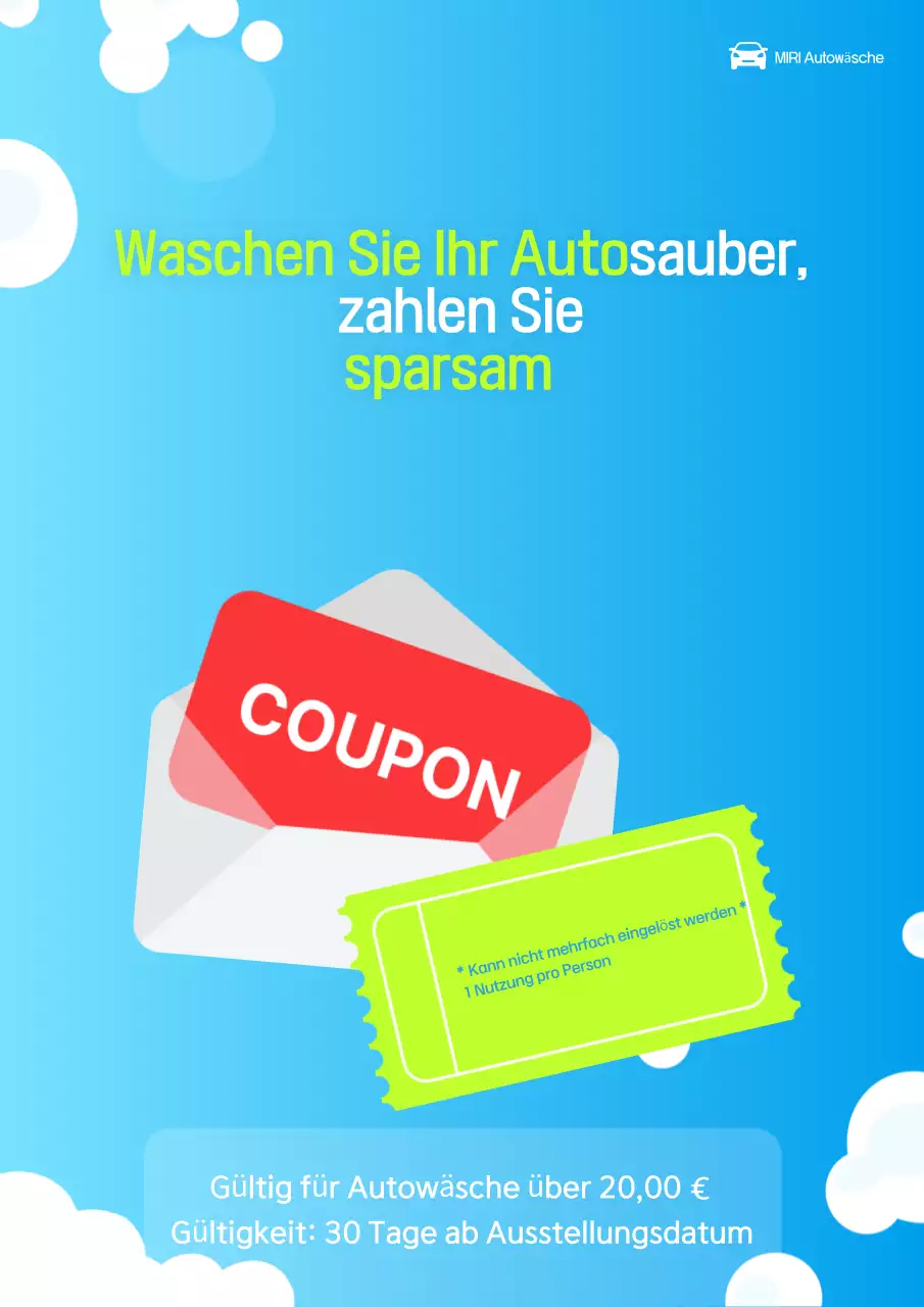 Gutschein für die Autowäsche von Sky Blue Clean