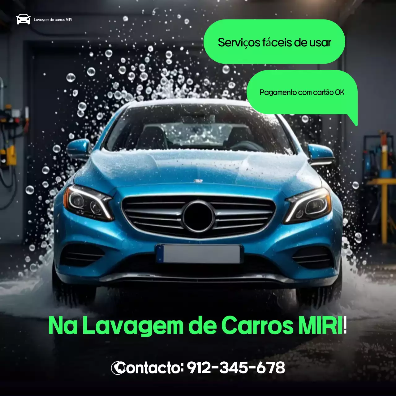 Anúncio de Lavagem de Carros Moderna Azul