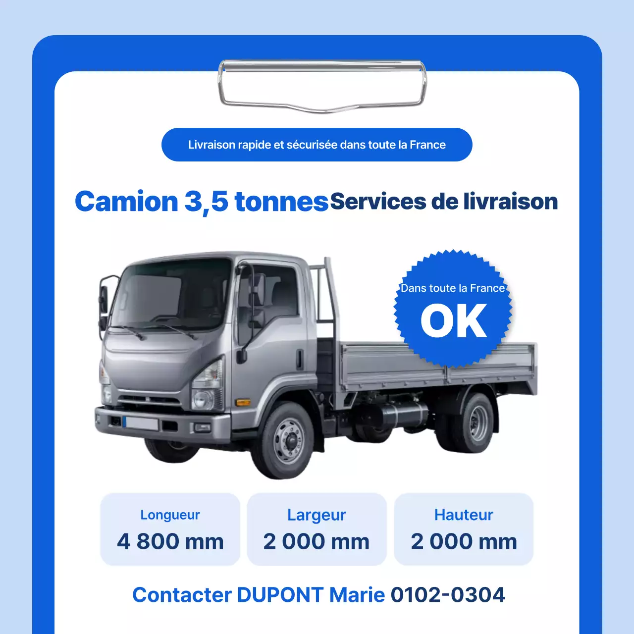 Service de transport par camion moderne bleu
