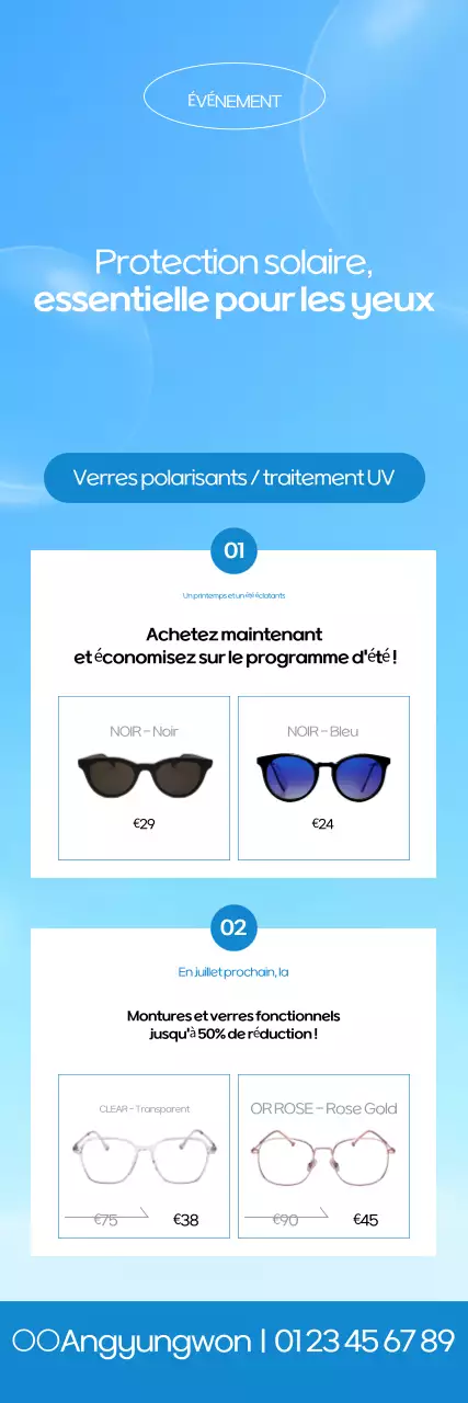 Publicité pour des lunettes modernes bleu ciel