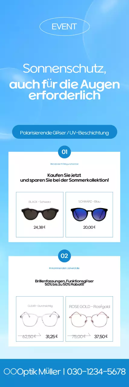 Himmelblaue moderne Brillenwerbung