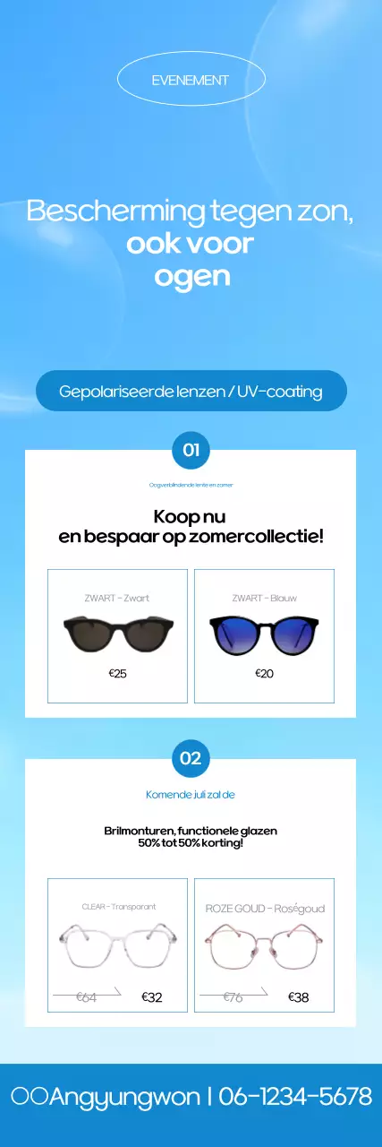 Advertentie voor hemelsblauwe moderne glazen