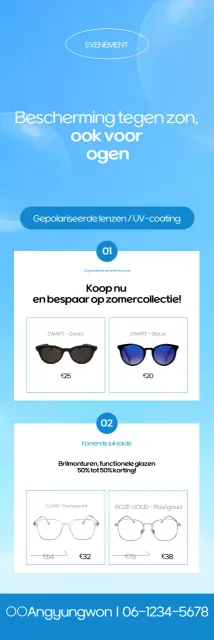 Advertentie voor hemelsblauwe moderne glazen