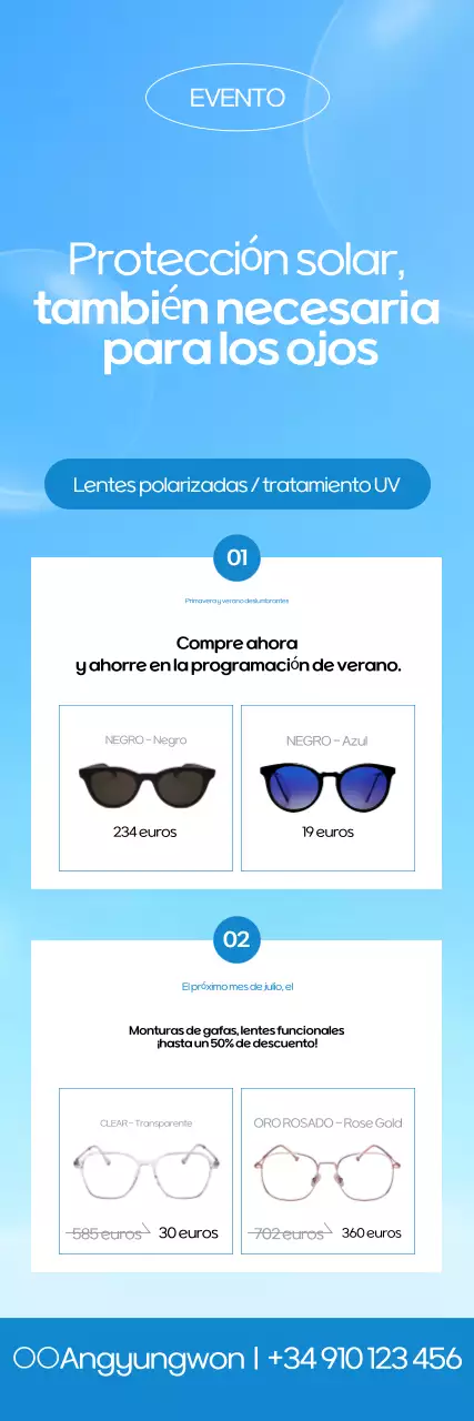 Anuncio de gafas modernas de color azul cielo