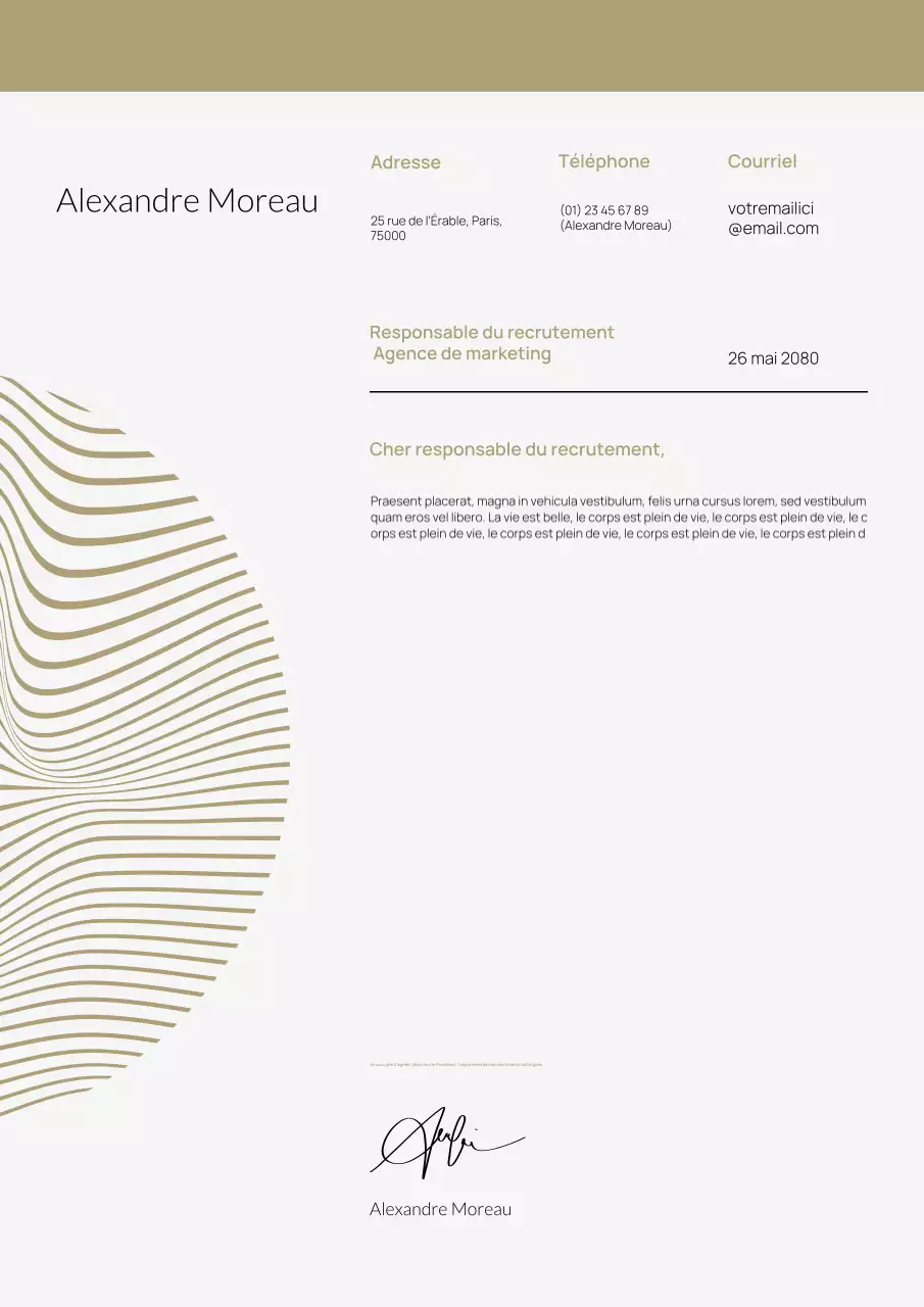Affiche de lettre de motivation minimaliste dorée