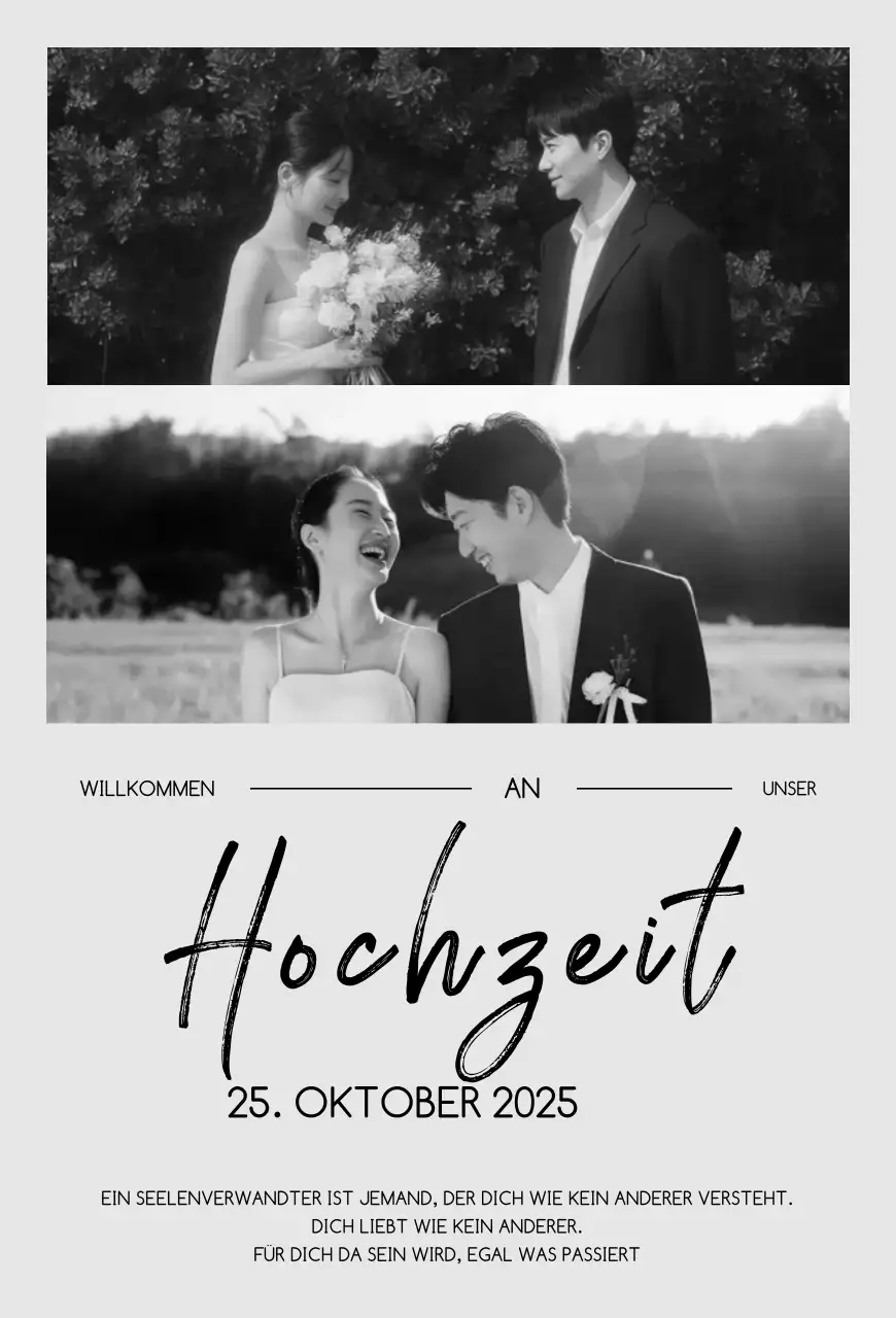 Elegante Schwarz-Weiß-Hochzeitseinladung