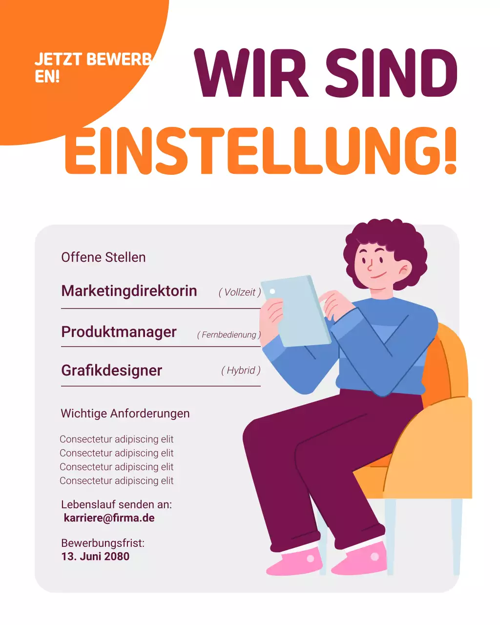 orangefarbene, moderne Stellenanzeige