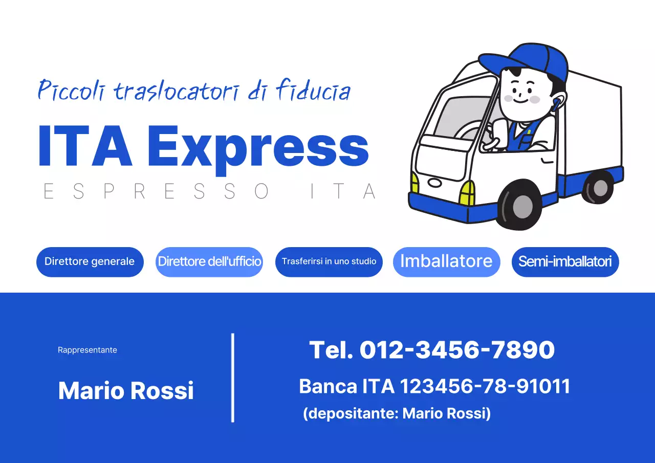 Pubblicità del servizio di trasloco Blue Clean