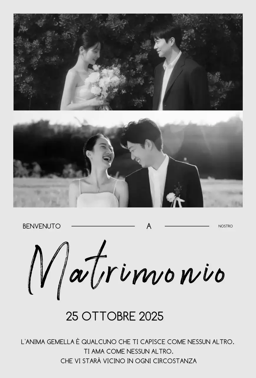 Invito di nozze elegante in bianco e nero