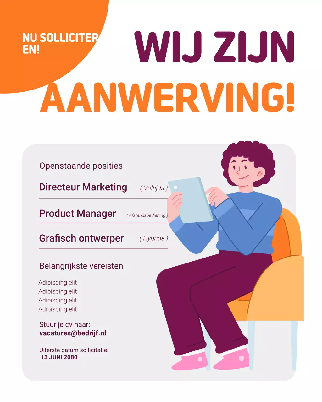 oranje moderne aanwervingskennisgeving