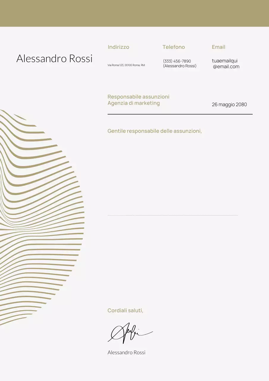 Poster minimalista dorato per lettera di presentazione