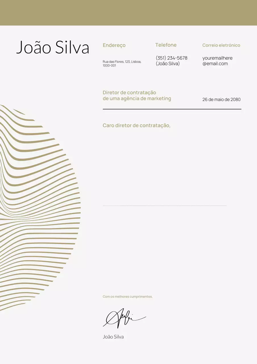 Carta de Apresentação para Cargo em Pôster Minimalista Dourado