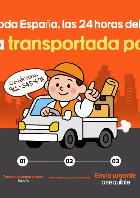 Anuncio de transporte kitsch naranja