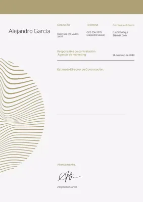Póster de carta de presentación minimalista en dorado