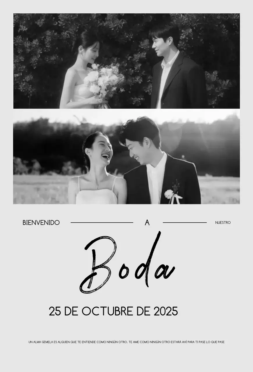Invitación de boda elegante en blanco y negro