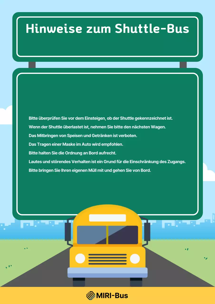 Hinweise zur Nutzung des Sky Blue Clean Shuttle Busses