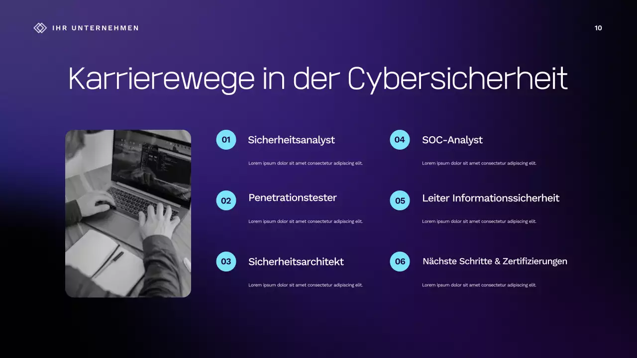 Lila Vortragspräsentation zur Cybersicherheit
