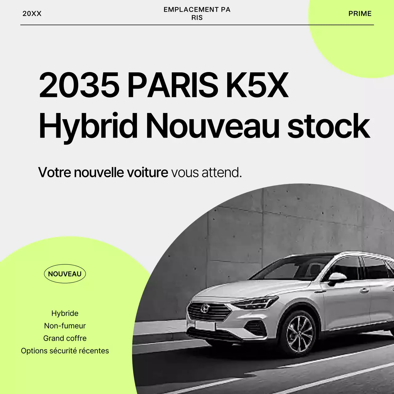 Publicité pour une voiture hybride verte et moderne