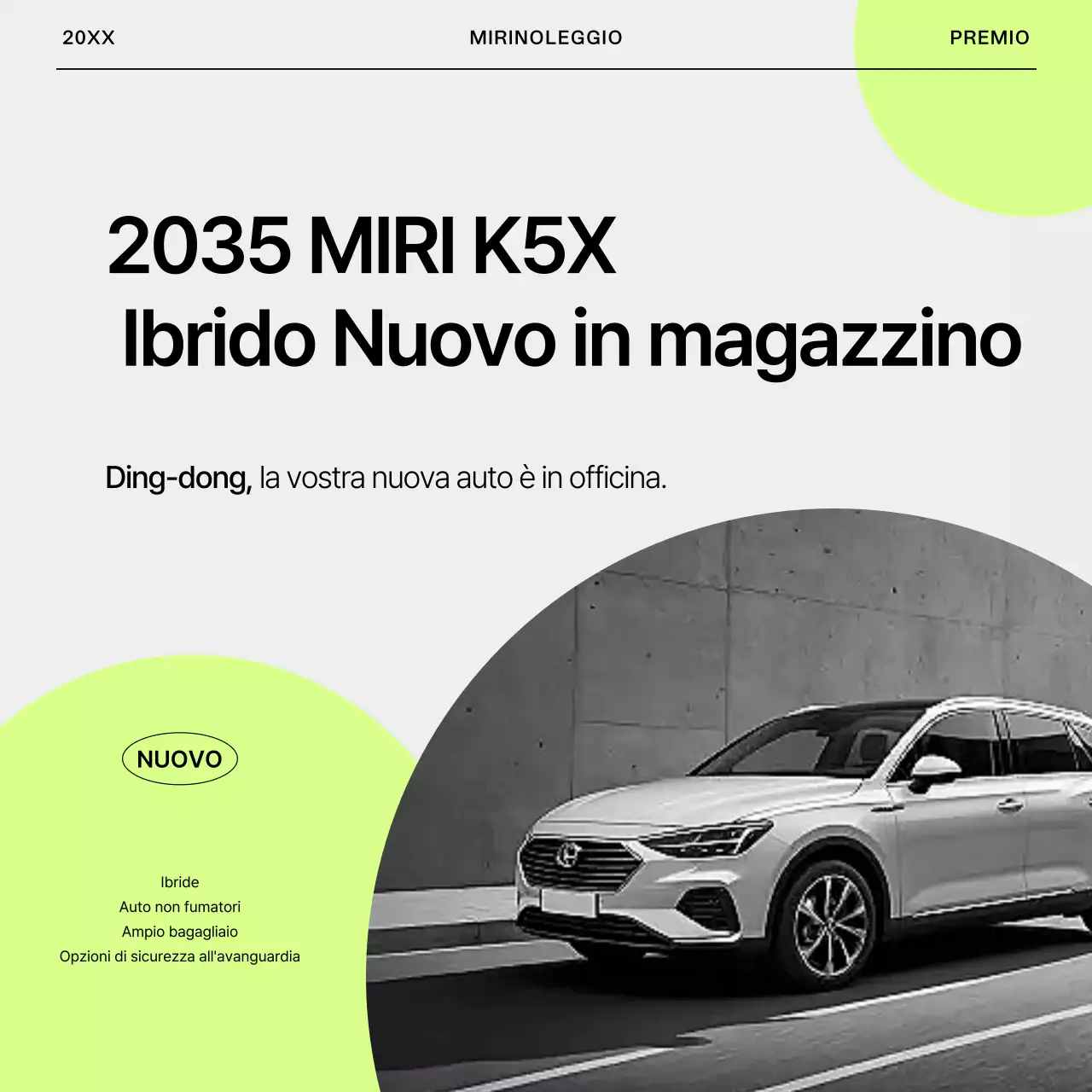 Pubblicità di un'auto ibrida moderna ed ecologica