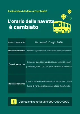 Avviso di modifica dell'orario del bus navetta Green Simple