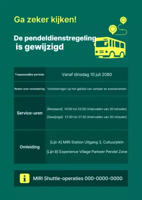 Mededeling over wijziging dienstregeling Green Simple Shuttle Bus