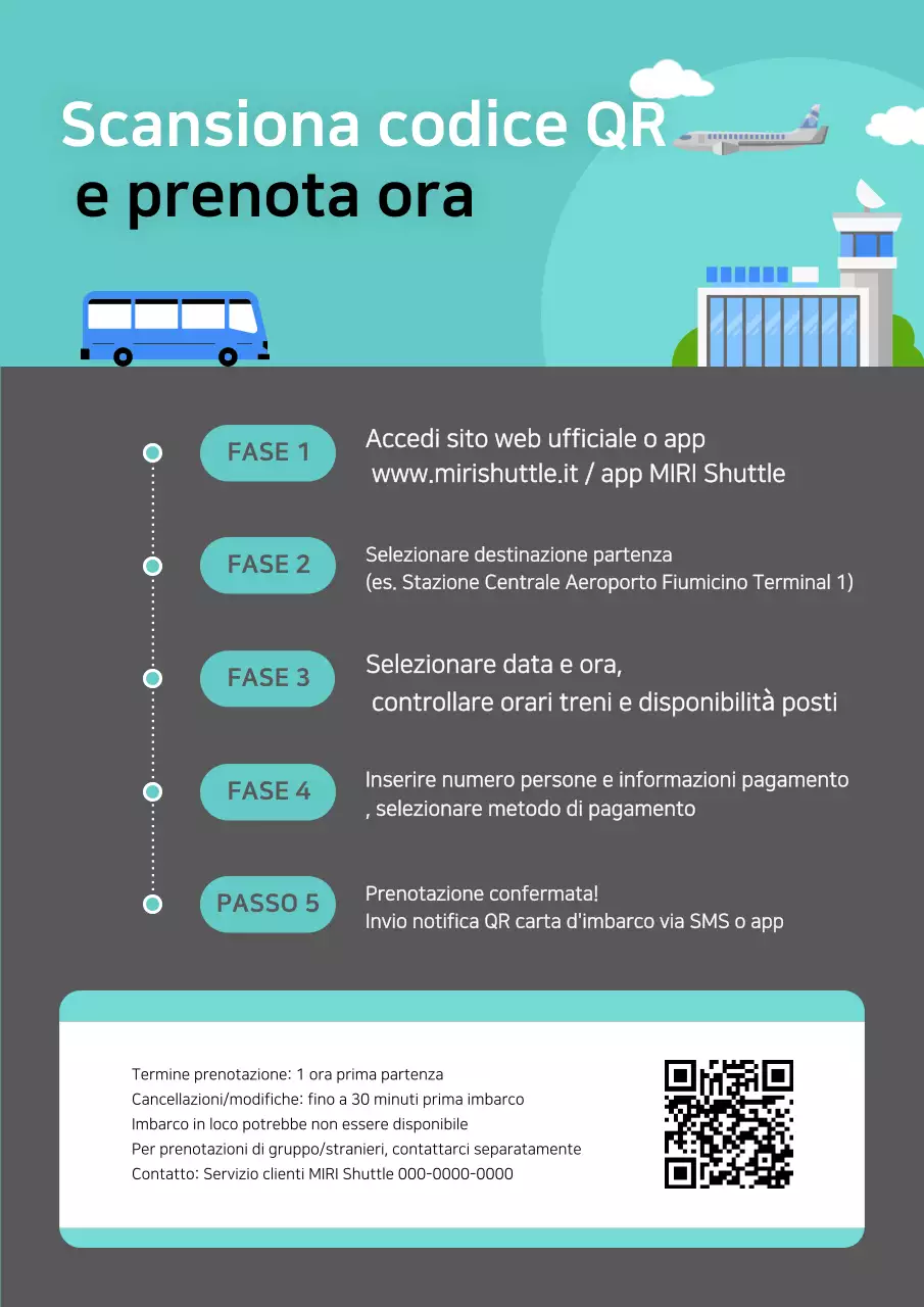 Avviso sulla prenotazione del bus navetta aeroportuale Sky Blue Modern