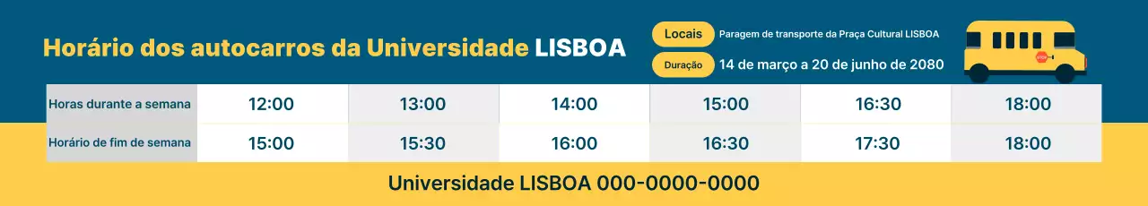 Guia de horários do ônibus da Blue Clean University