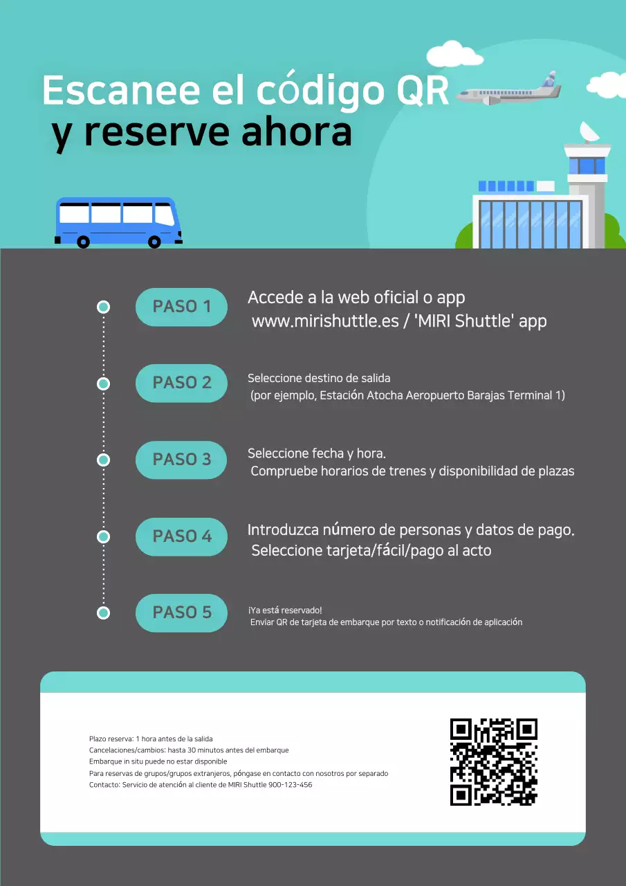 Aviso sobre la reserva del autobús lanzadera Sky Blue Modern Airport
