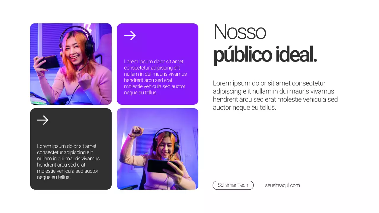 Apresentação de lançamento de produto minimalista em roxo e preto
