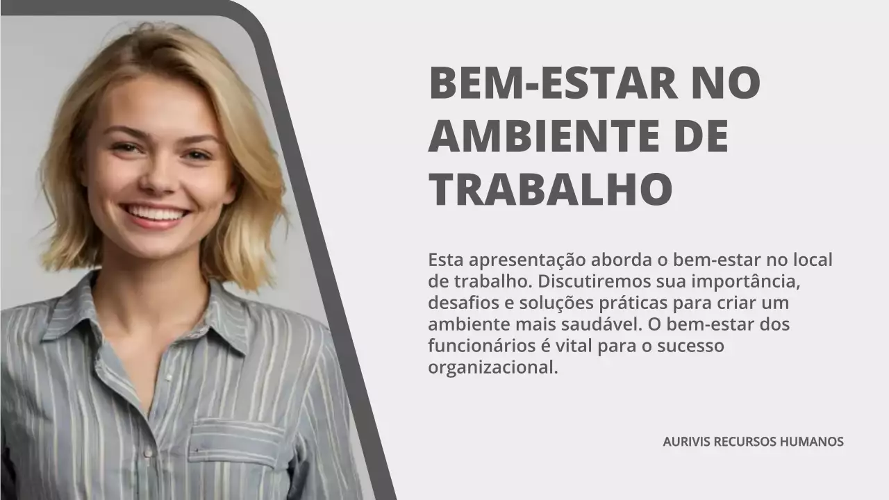 Apresentação sobre gerenciamento de estresse no ambiente de trabalho moderno em cinza
