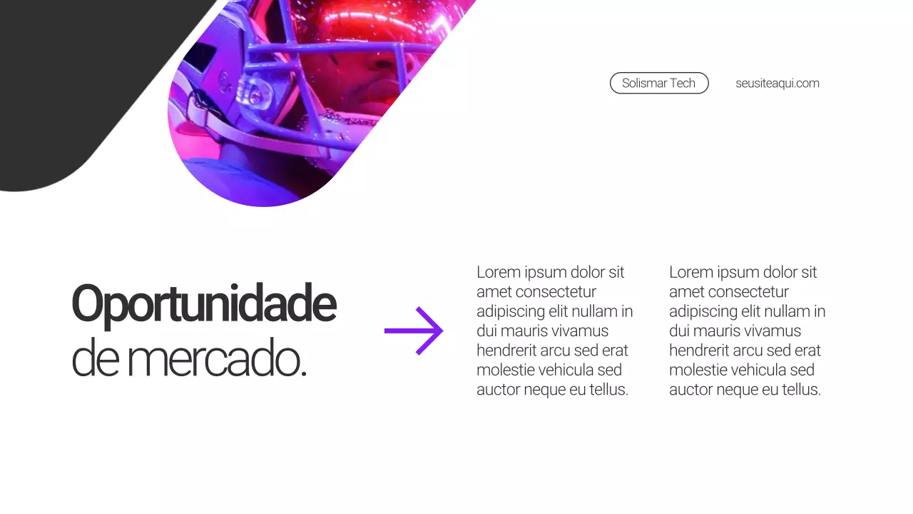 Apresentação de lançamento de produto minimalista em roxo e preto
