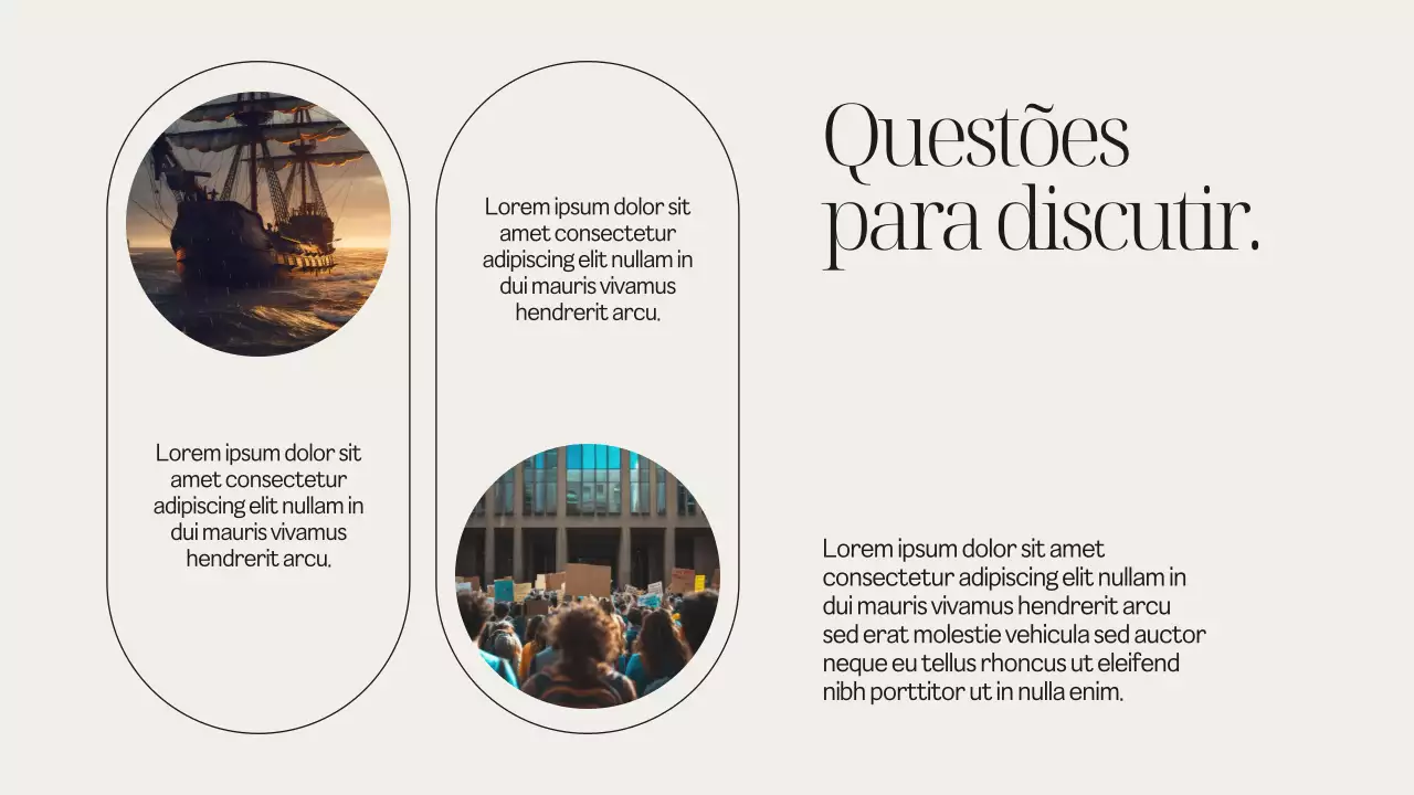 Apresentação da aula introdutória à história moderna em preto e bege suave