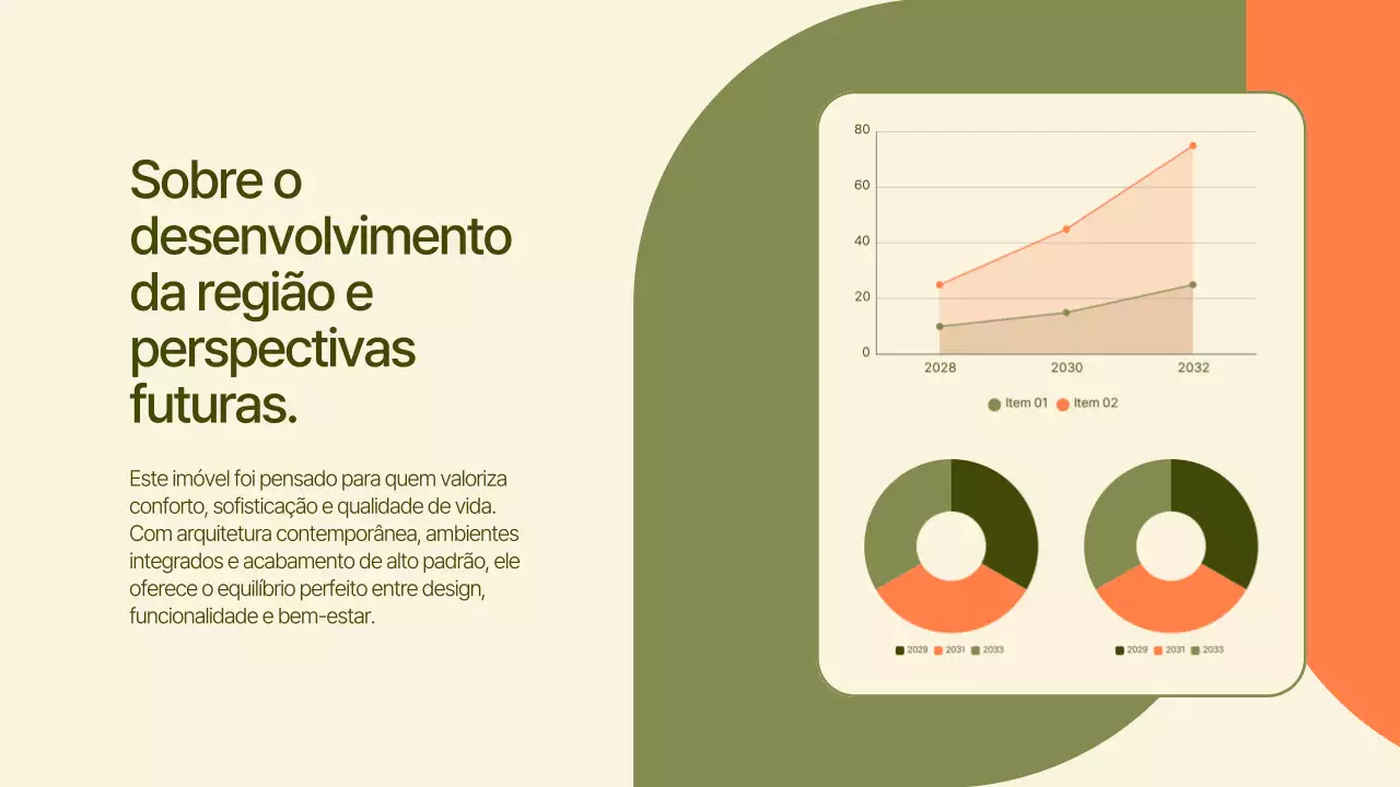 Apresentação imobiliária moderna verde e laranja