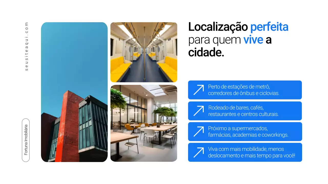 Apresentação de imóvel minimalista em azul e branco para venda
