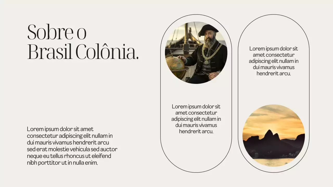 Apresentação da aula introdutória à história moderna em preto e bege suave