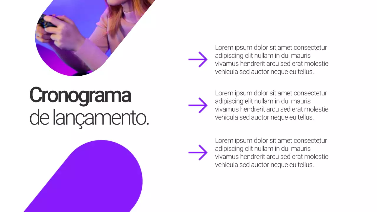 Apresentação de lançamento de produto minimalista em roxo e preto