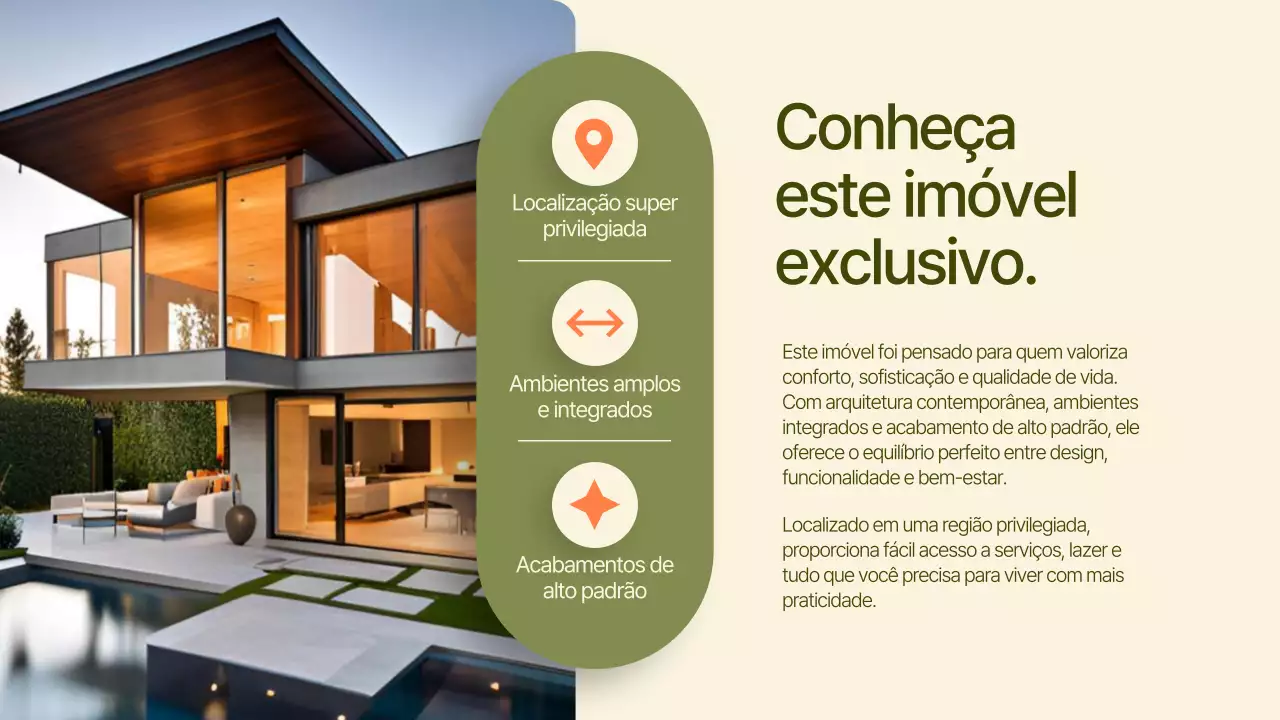 Apresentação imobiliária moderna verde e laranja