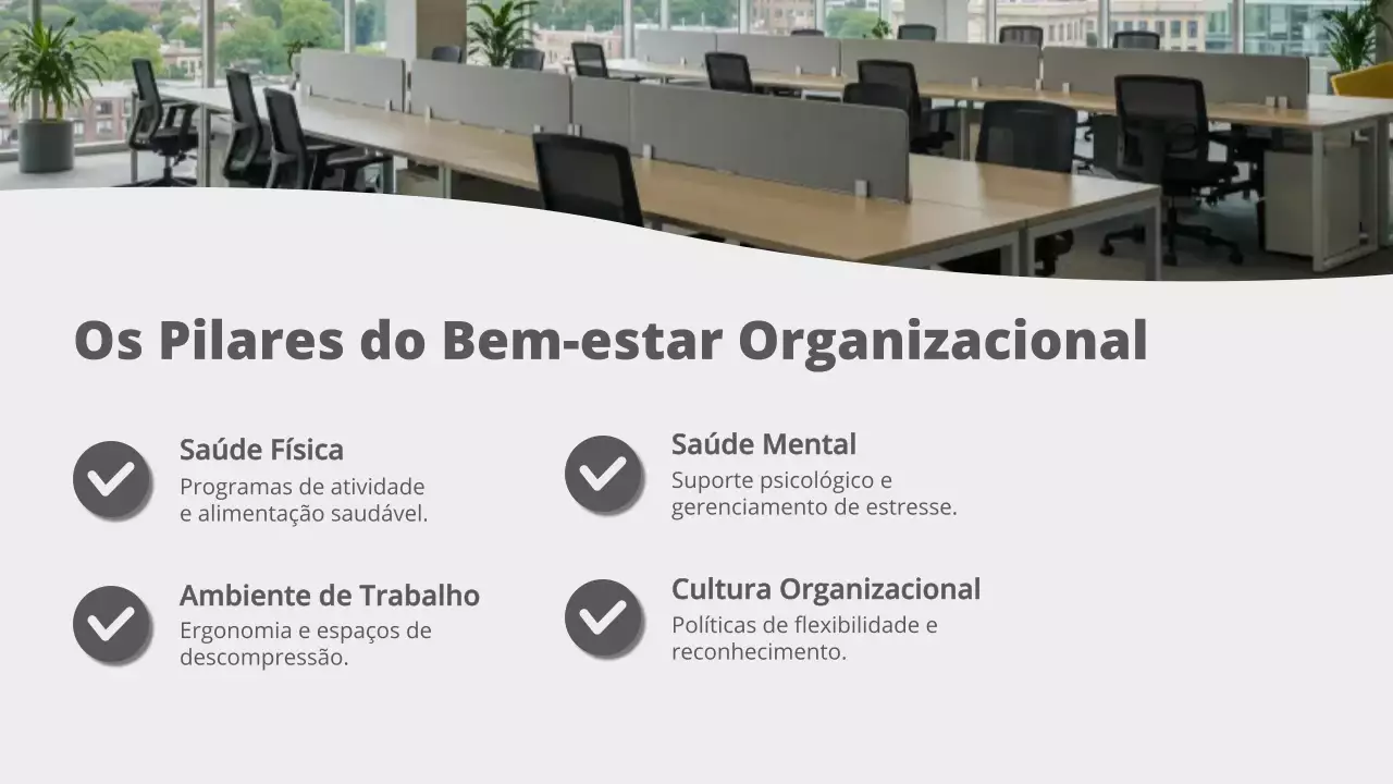 Apresentação sobre gerenciamento de estresse no ambiente de trabalho moderno em cinza