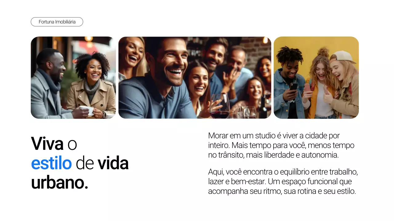 Apresentação de imóvel minimalista em azul e branco para venda