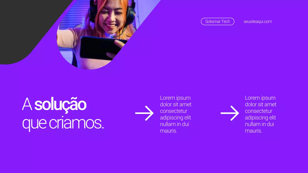 Apresentação de lançamento de produto minimalista em roxo e preto