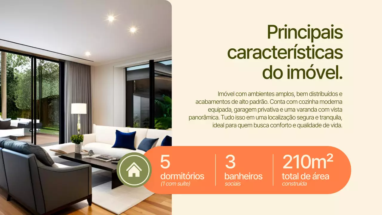 Apresentação imobiliária moderna verde e laranja