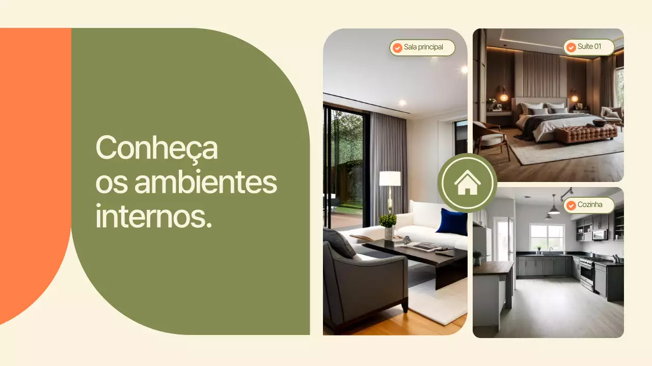 Apresentação imobiliária moderna verde e laranja