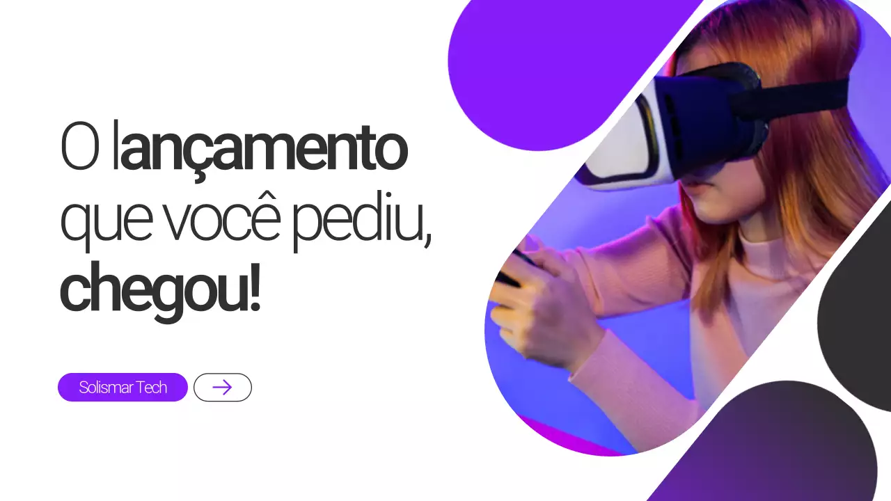 Apresentação de lançamento de produto minimalista em roxo e preto